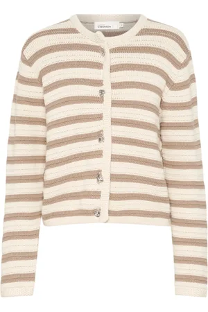 Karen by Simonsen Strik, Dame, , S, Bomuld, Stribet Cardigan Simply Taupe