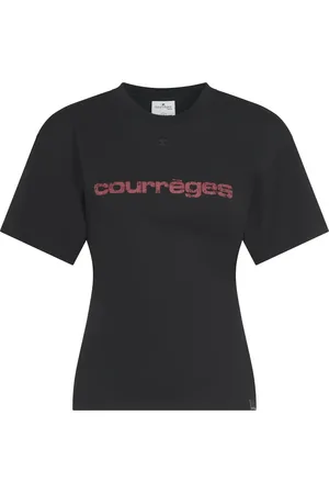 Courrèges Top, Dame, Sort, M, Bomuld, Logo-print T-shirt