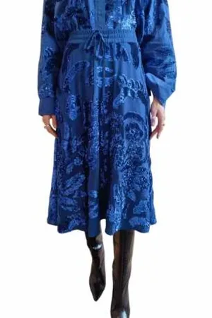 Essentiel Antwerp Nederdel, Dame, Blå, S, Royal Sequin Flower Midi Skirt