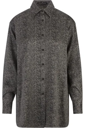ERMANNO SCERVINO Bluser & Skjorter, Dame, Sort, M, Uld, Sort silke herringbone oversized skjorte