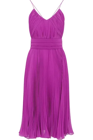 Max Mara Kjole, Dame, Lilla, M, Plissé Silk Party Kjole