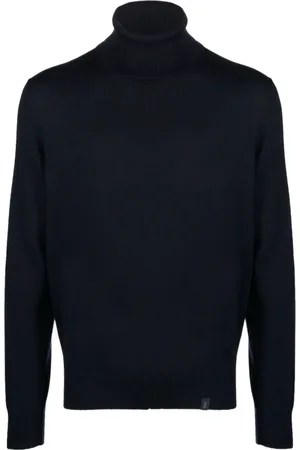 FAY Strik, Herre, Blå, 2XL, Uld, Jomfruuld Rullekrave Sweater