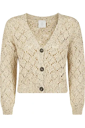 ELEVENTY Strik, Dame, , XS, Bomuld, Metallic Cardigan med Lurex Tråd