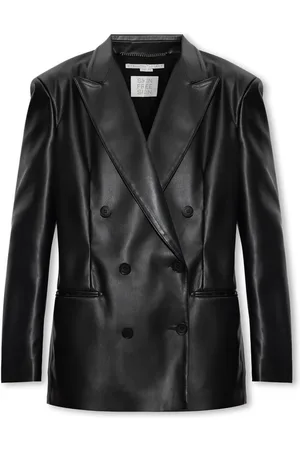 Stella McCartney Jakke, Dame, Sort, 2XS, Læder, Double-Breasted Jakke med Knapper
