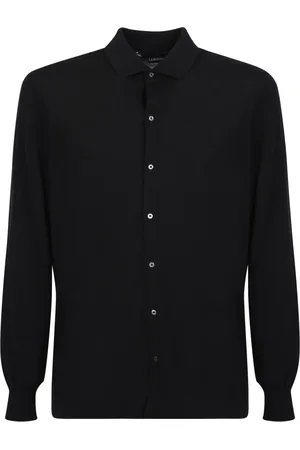 LARDINI Skjorte, Herre, Sort, L, Uld, Uldskjorte