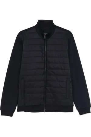 FAY Jakke, Herre, Sort, 2XL, Bomuld, Quiltet Sweater med Høj Hals og Lynlås