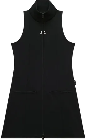 Courrèges Kjole, Dame, Sort, S, Polyester, Interlock Tracksuit Mini Kjole