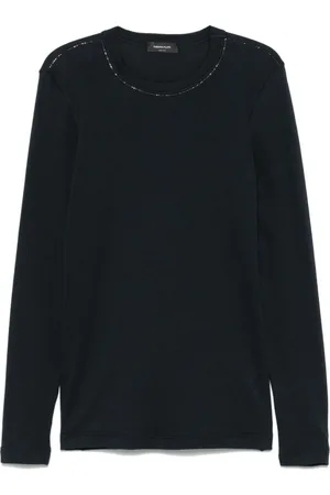 Fabiana Filippi Strik, Dame, Blå, L, Navy Blå Crew Neck Sweater