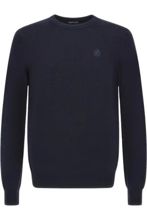 Roberto Cavalli Strik, Herre, Blå, L, Uld, Monogram Mirror Snake Uld Sweater