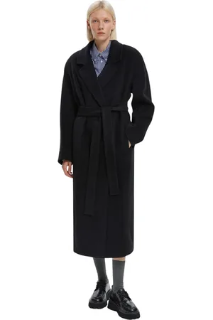 Estro Frakke, Dame, Sort, L, Belted Coat med Brede Revers