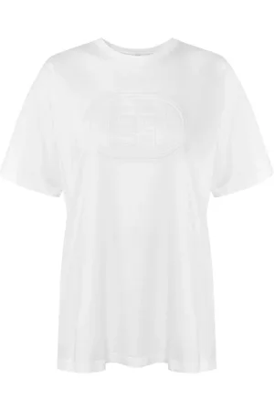 Elisabetta Franchi Top, Dame, Hvid, M, Uld, Embossed Logo Jersey Sweater