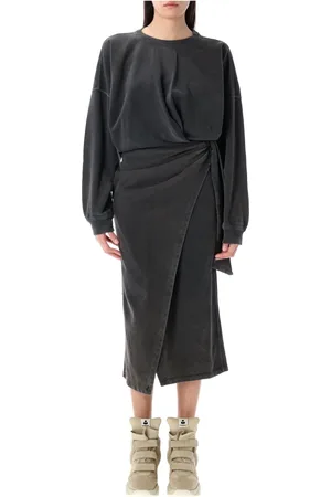 Isabel Marant Kjole, Dame, Sort, XS, Bomuld, Sort Draperet Sweatshirt Kjole med Bindesløjfe Talje