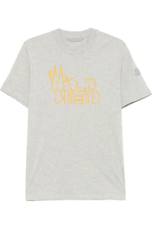 Moncler Top, Herre, Grå, L, Bomuld, Logo T-shirt Grå Crew Neck
