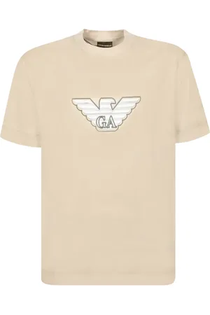 Emporio Armani Top, Herre, Hvid, XL, Bomuld, Embossed Fabric Eagle Logo T-shirt