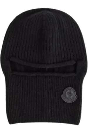 Moncler Tilbehør, unisex, Sort, ONE SIZE, Uld, Uld Balaclava med Logo Broderi