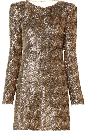 Elisabetta Franchi Kjole, Dame, Brun, XS, Uld, Camel Sequin-besat Kjole