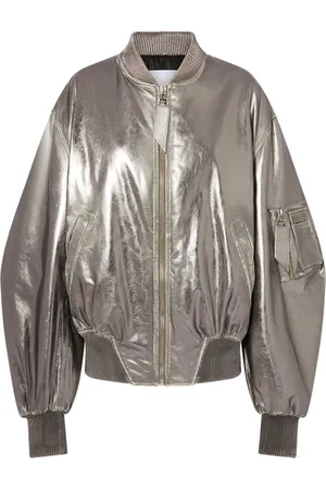 The Attico Jakke, Dame, Grå, 2XS, Bomuld, Mirrored Leather Bomber Jacket - Runway