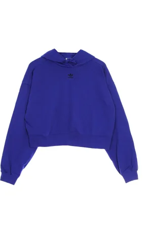 adidas Sweathshirts & Hoodies, Dame, Blå, 2XL, Bomuld, Cropped Hættetrøje Loungewear Essentials