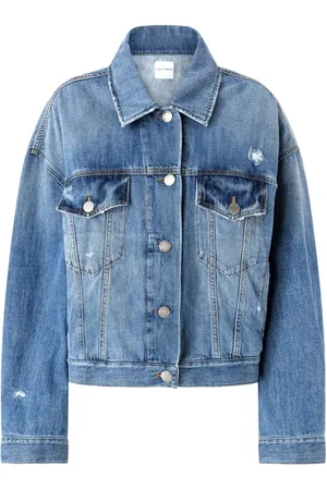 Pinko Jakke, Dame, Blå, XS, Denim, Blå Knappet Jakke med Klassisk Krave