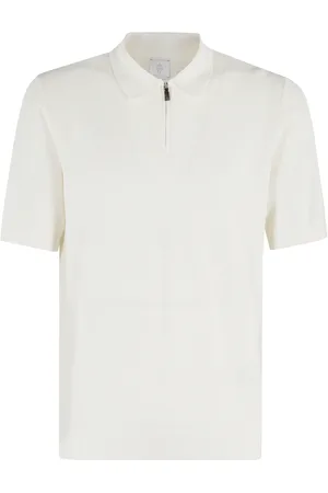 ELEVENTY Top, Herre, Hvid, XL, Bomuld, Half-Zip Polo Shirt