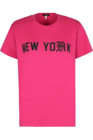 R13 Top, Dame, Lyserød, L, Bomuld, Ribbet halsudskæring, Distressed bomulds T-shirt