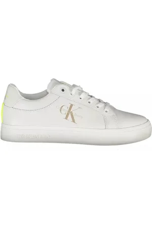 Calvin Klein Sko, Dame, Hvid, 39 EU, Polyester, Hvide polyestersneakers med logoprint