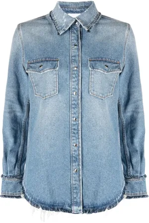 Chloé Bluser & Skjorter, Dame, Blå, S, Denim, Blå denimskjorte med frynser