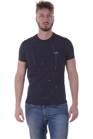 Emporio Armani Top, Herre, Blå, L, Bomuld, Afslappet Sweatshirt Tee