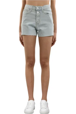 Calvin Klein Shorts, Dame, Blå, W27, Denim, Denim High-Waisted Shorts med slidt effekt