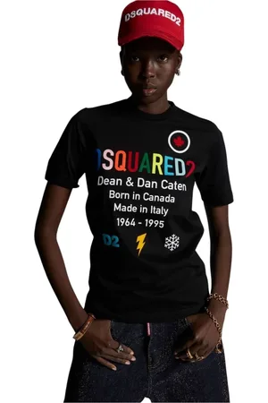 Dsquared2 Top, Dame, Sort, S, Bomuld, Bomulds T-shirt med Flocket Print