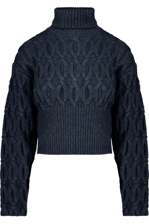 Bomboogie Strik, Dame, Blå, XS, Uld, Maxi-neck Cable-knit Turtleneck i uldblanding