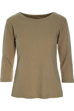 Bitte Kai Rand Top, Dame, Grøn, 2XL, Uld, Rib Bluse med Bådhals Nutmeg