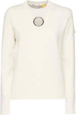 Moncler Strik, Dame, Hvid, XS, Cashmere, Eyelet Wool & Cashmere Sweater