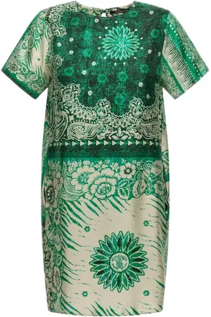 Roberto Cavalli Kjole, Dame, Grøn, S, Bandana Print Kjole Kortærmet Afslappet Pasform