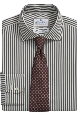 Brooks Brothers Skjorte, Herre, Grøn, M, Bomuld, Stribet Regular Fit Thomas Mason skjorte med engelsk spread-krave