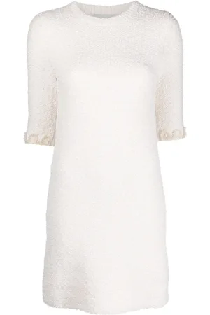 Lanvin Kjole, Dame, Hvid, L, Tweed, Blomsterbroderet Strikket Tweed Kjole