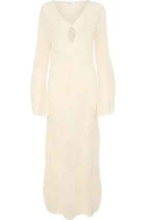 Karen by Simonsen Kjole, Dame, Hvid, 2XL, Egret Kjole med V-hals og lange ærmer