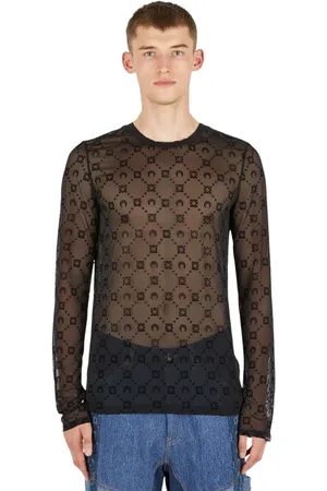 Marine Serre Top, Herre, Sort, XL, Polyester, Måne Print Mesh Langærmet Top