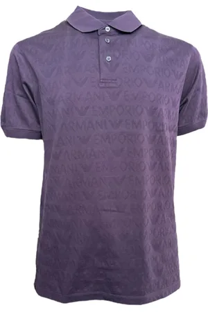 Emporio Armani Top, Herre, Lilla, M, Bomuld, Kortærmet poloshirt med all-over logo-bogstaver