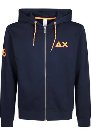 sun68 Sweathshirts & Hoodies, Herre, Blå, XL, Bomuld, Fluorescerende bomuldshættetrøje med lynlåslomme