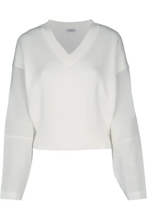 Brunello Cucinelli Strik, Dame, Hvid, XS, Uld, Stilfuldt Strikvarer Sweater Kollektion