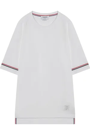 Thom Browne Top, Herre, Hvid, L, Bomuld, Kortærmet T-shirt med Rund Hals
