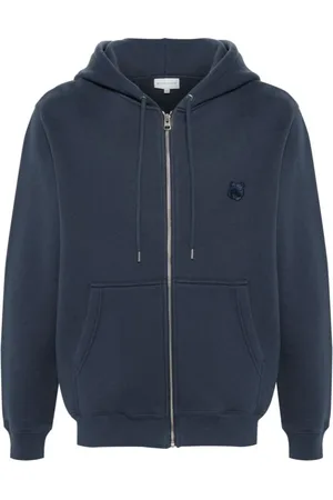 Maison Kitsuné Sweathshirts & Hoodies, Herre, Blå, XS, Bomuld, Bold Fox Head Patch Comfort Zipped Hoodie