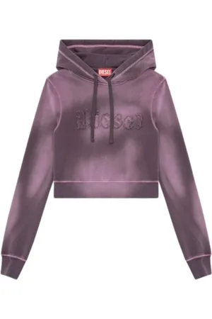 Diesel Sweathshirts & Hoodies, Dame, Lilla, M, Bomuld, Distressed Hættetrøje med Printet Logo