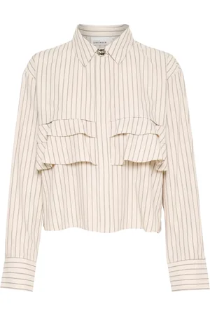 Karen by Simonsen Bluser & Skjorter, Dame, , L, Bomuld, Taupe Ruffle Skjortebluse