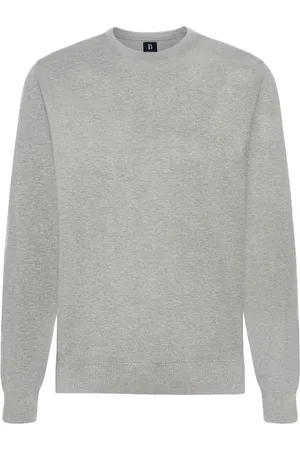 Boggi Milano Strik, Herre, Grå, 2XL, Bomuld, Bomulds sweater med rund hals 12gg