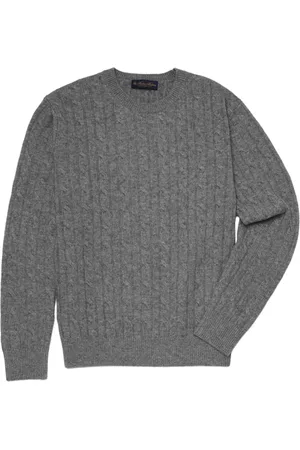 Brooks Brothers Strik, Herre, Grå, L, Uld, Cable-Knit Crew-Neck Sweater