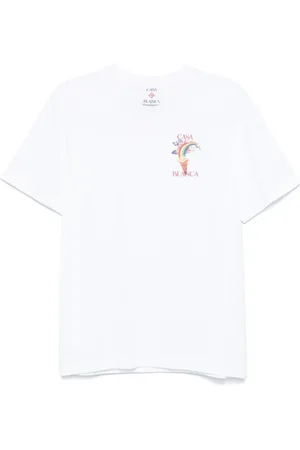 Casablanca Top, Herre, Hvid, L, Bomuld, Hvid T-shirt med Logo Print og Rund Hals