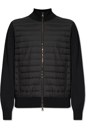 Moncler Strik, Herre, Blå, 3XL, Bomuld, Cardigan med dunfront