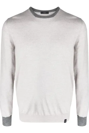 FAY Sweathshirts & Hoodies, Herre, Grå, 3XL, Uld, Lysegrå uldjumper med tofarvet design